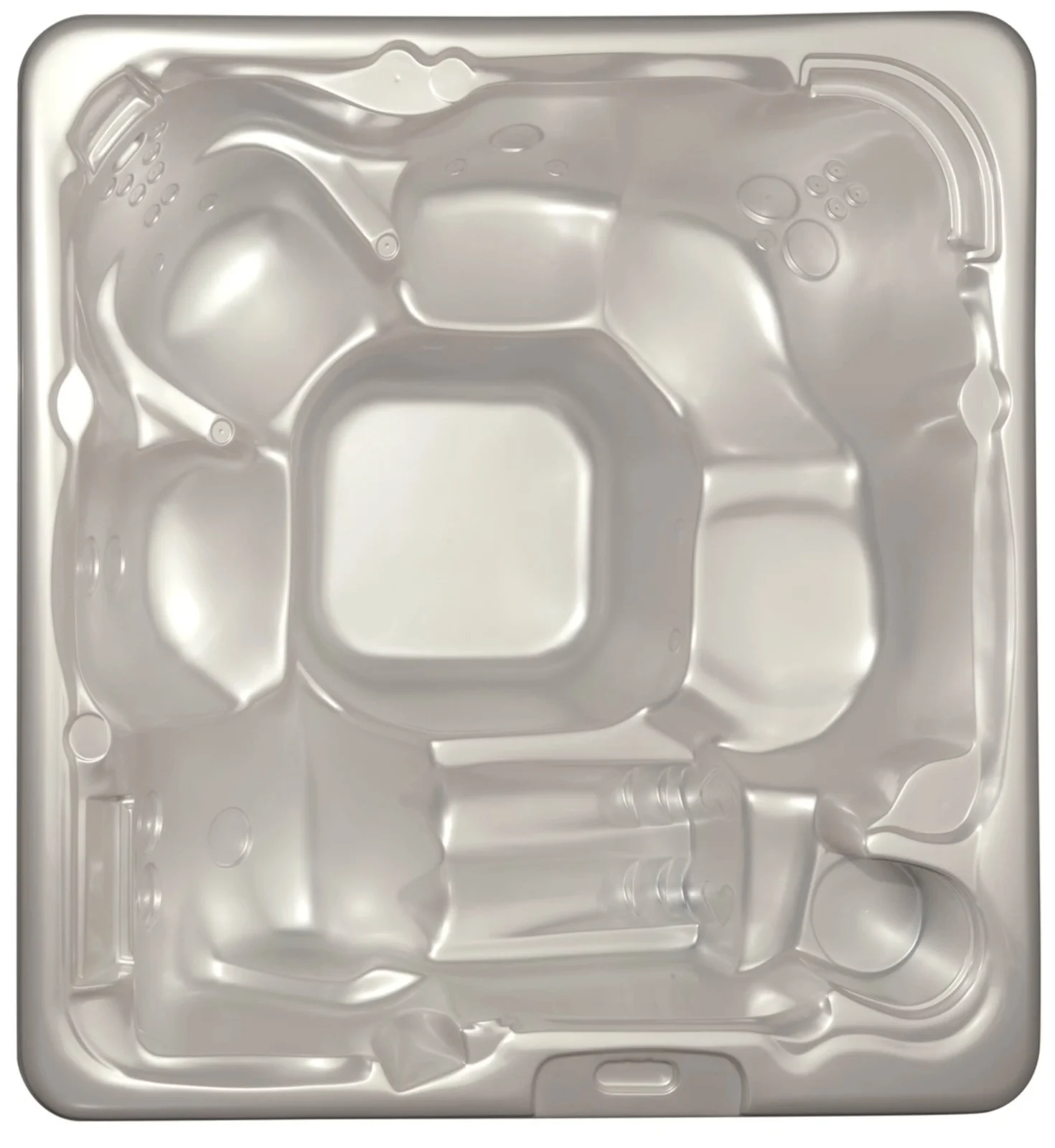 Cadă cu hidromasaj New Maximus DELUXE, de formă pătrată, din acril transparent, cu un interior neted și contururi ergonomice, destinată pentru 4-5 persoane, având un design modern și un aspect elegant.