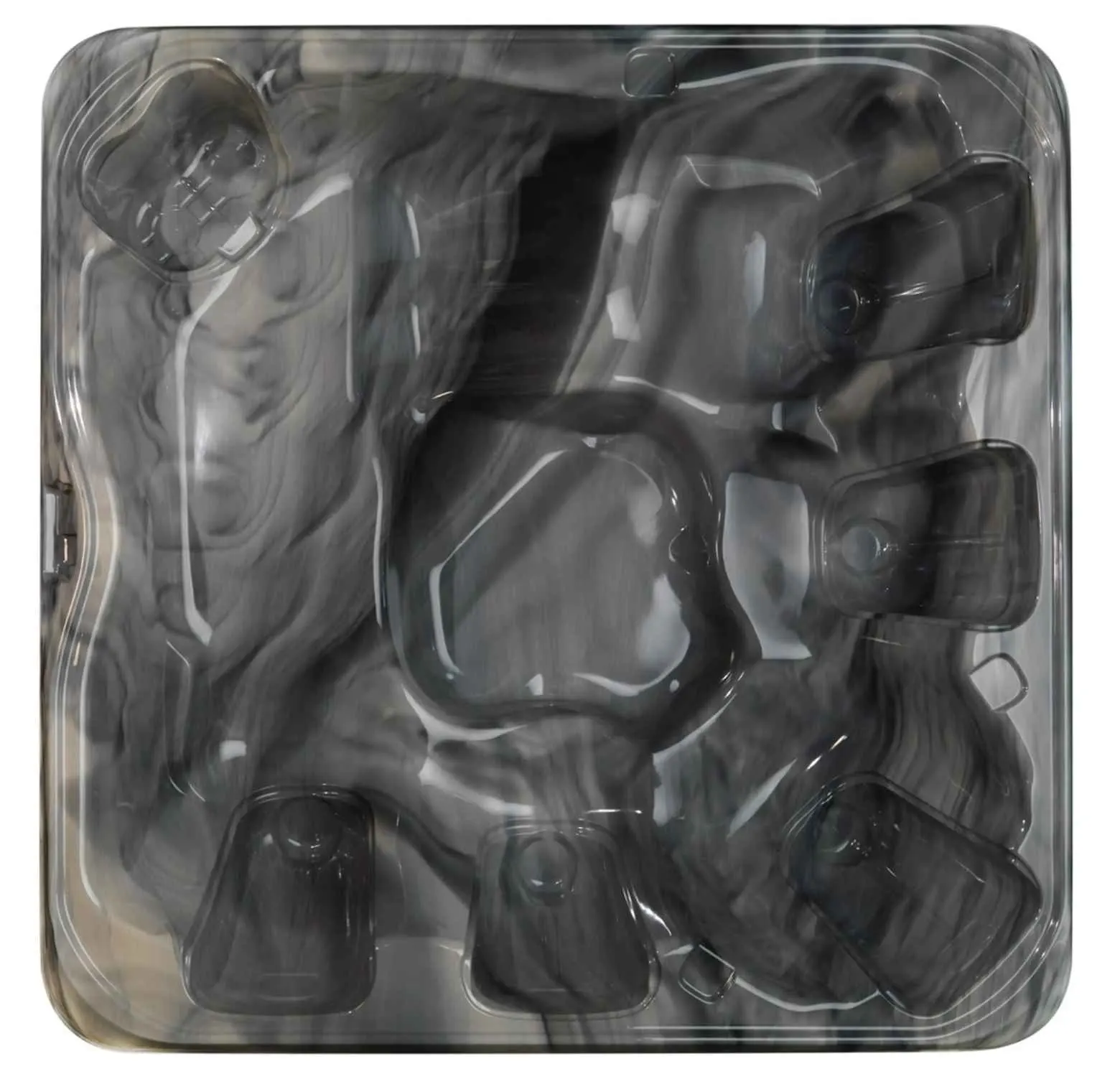 Cadă cu hidromasaj SPRING 210×210×92 cm, cu un design pătrat, de culoare gri închis, cu un finisaj lucios, având locuri pentru 4-5 persoane și 59 de jeturi de masaj.