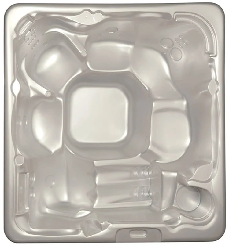 Cadă cu hidromasaj Aurora pentru 5 persoane, cu un design pătrat, realizată din acril transparent, având un interior neted și contururi curbe, care oferă cinci locuri confortabile pentru relaxare.